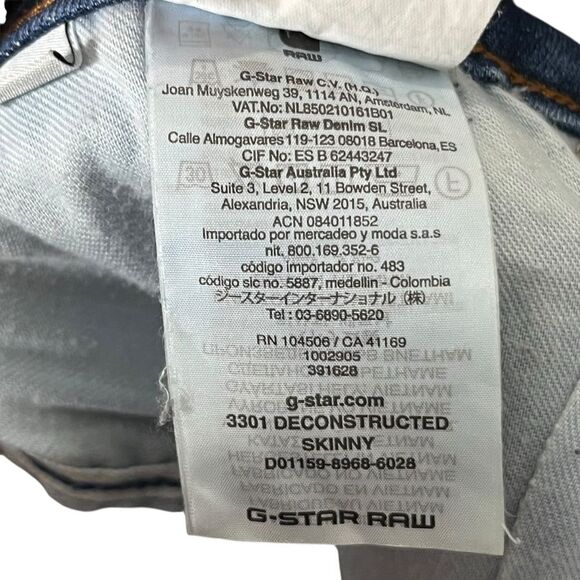 G-Star RAW Skinny 3301 Deconstructed Jeans Men’s Size 31 Medium Blue Denim - Picture 9 of 10